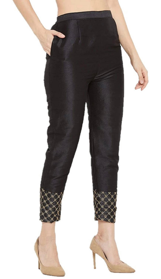 Black Cigarette Pants with Gold embroidery and sequin work