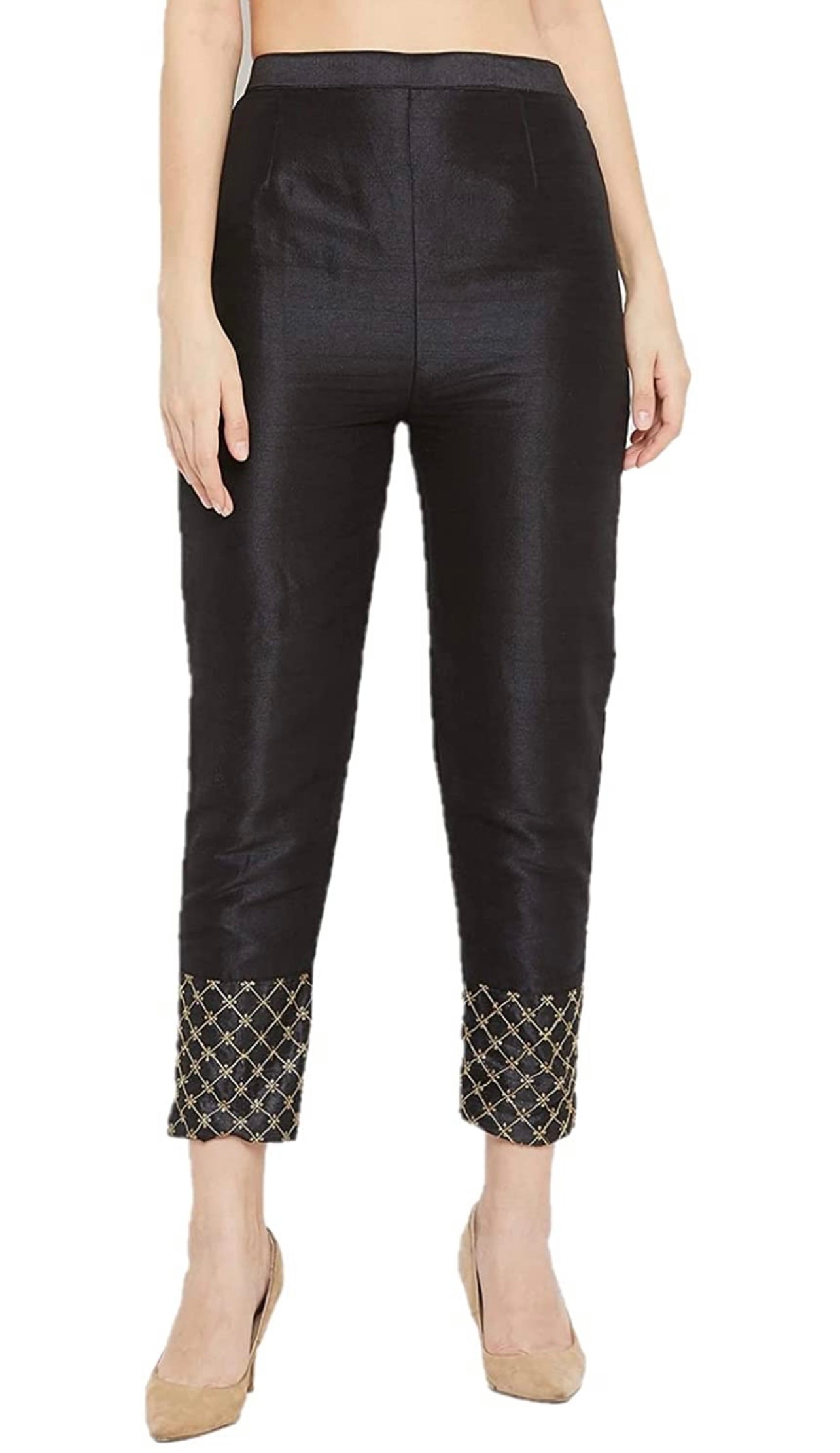 Black Cigarette Pants with Gold embroidery and sequin work