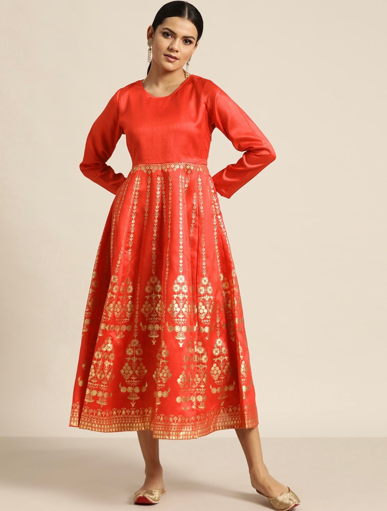 Orange Chanderi Silk beautiful flared Kurta