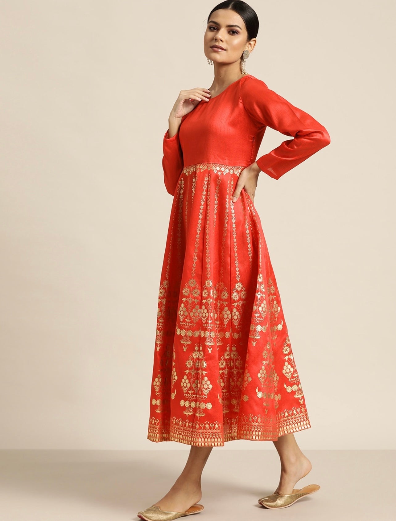 Orange Chanderi Silk beautiful flared Kurta