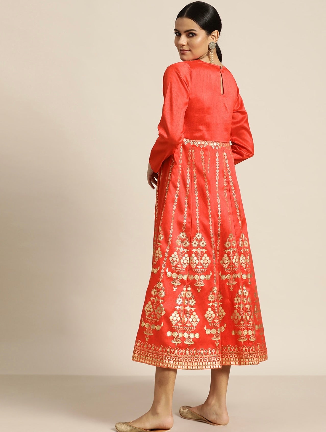 Orange Chanderi Silk beautiful flared Kurta