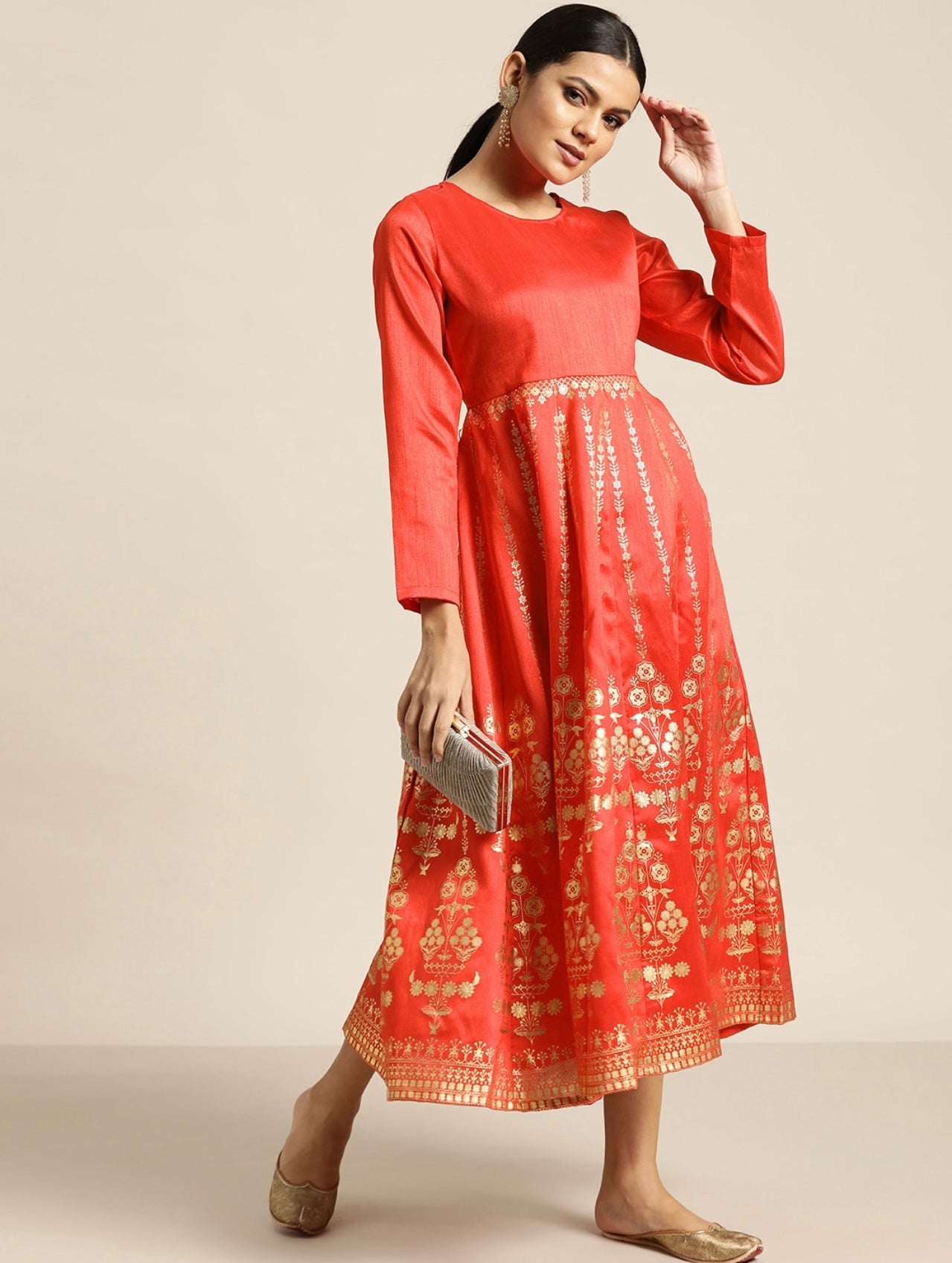 Orange Chanderi Silk beautiful flared Kurta