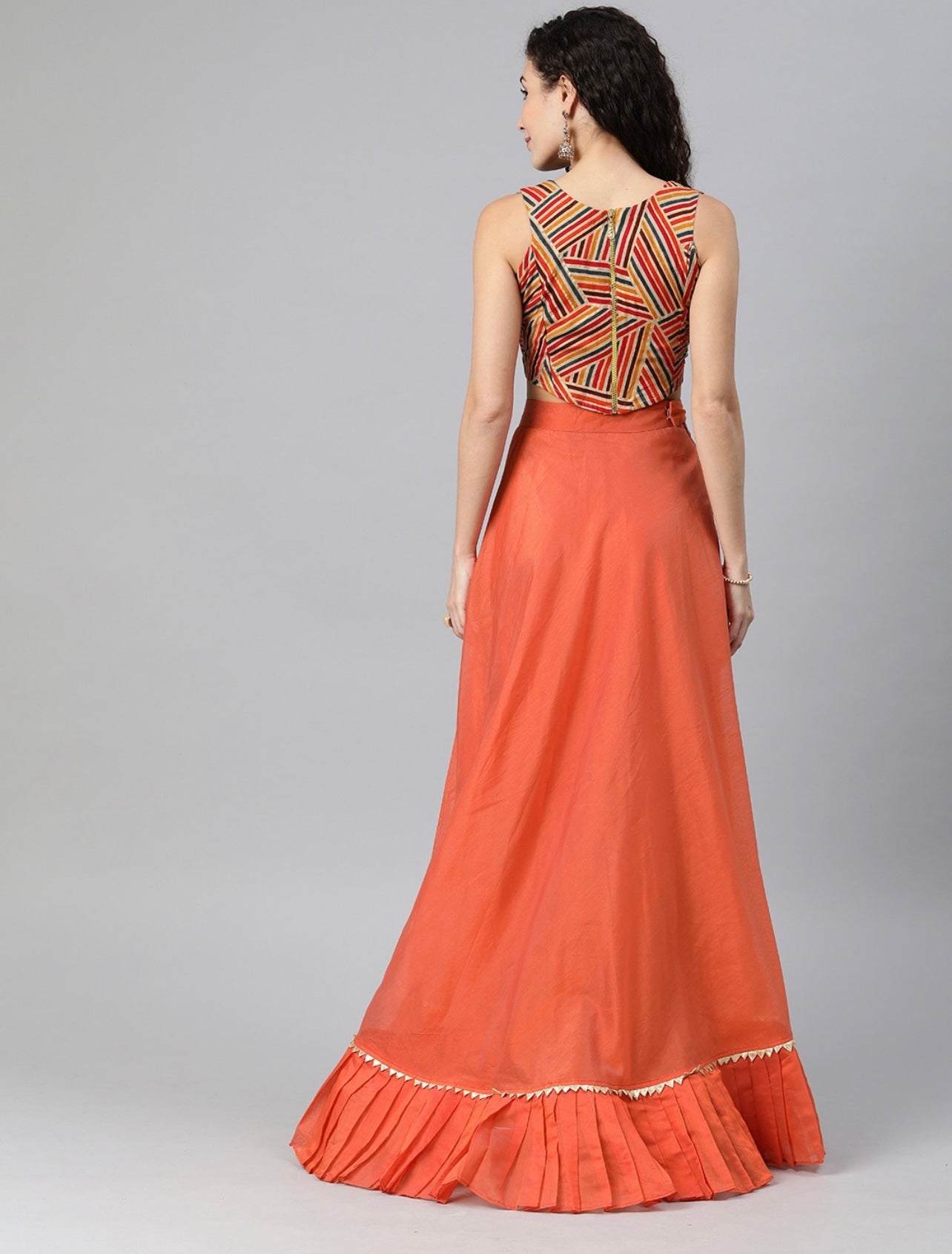 Orange Festive Crop top with Lehenga