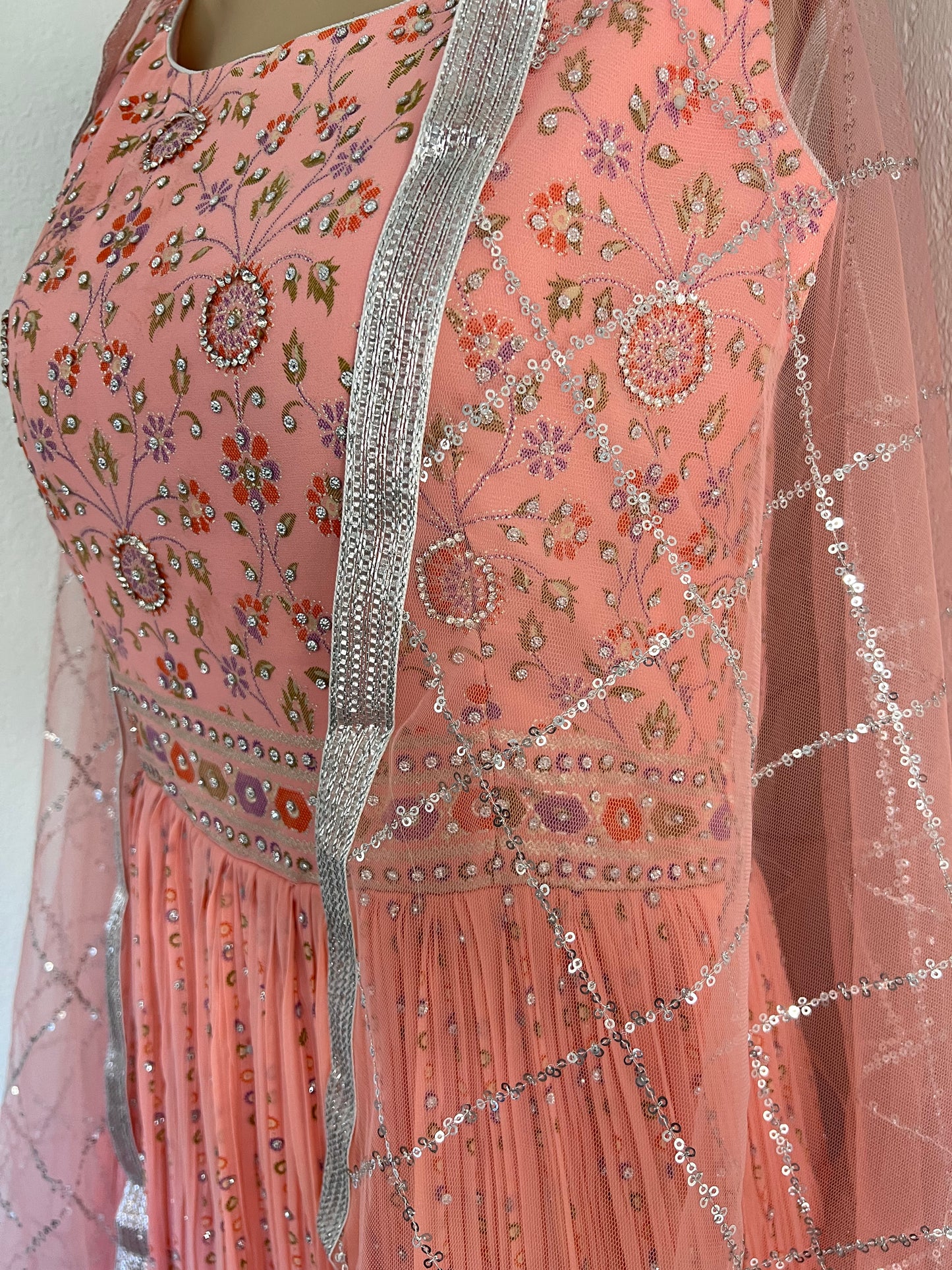 Shanaya Peach Heavy Stone and sequin work cocktail gown