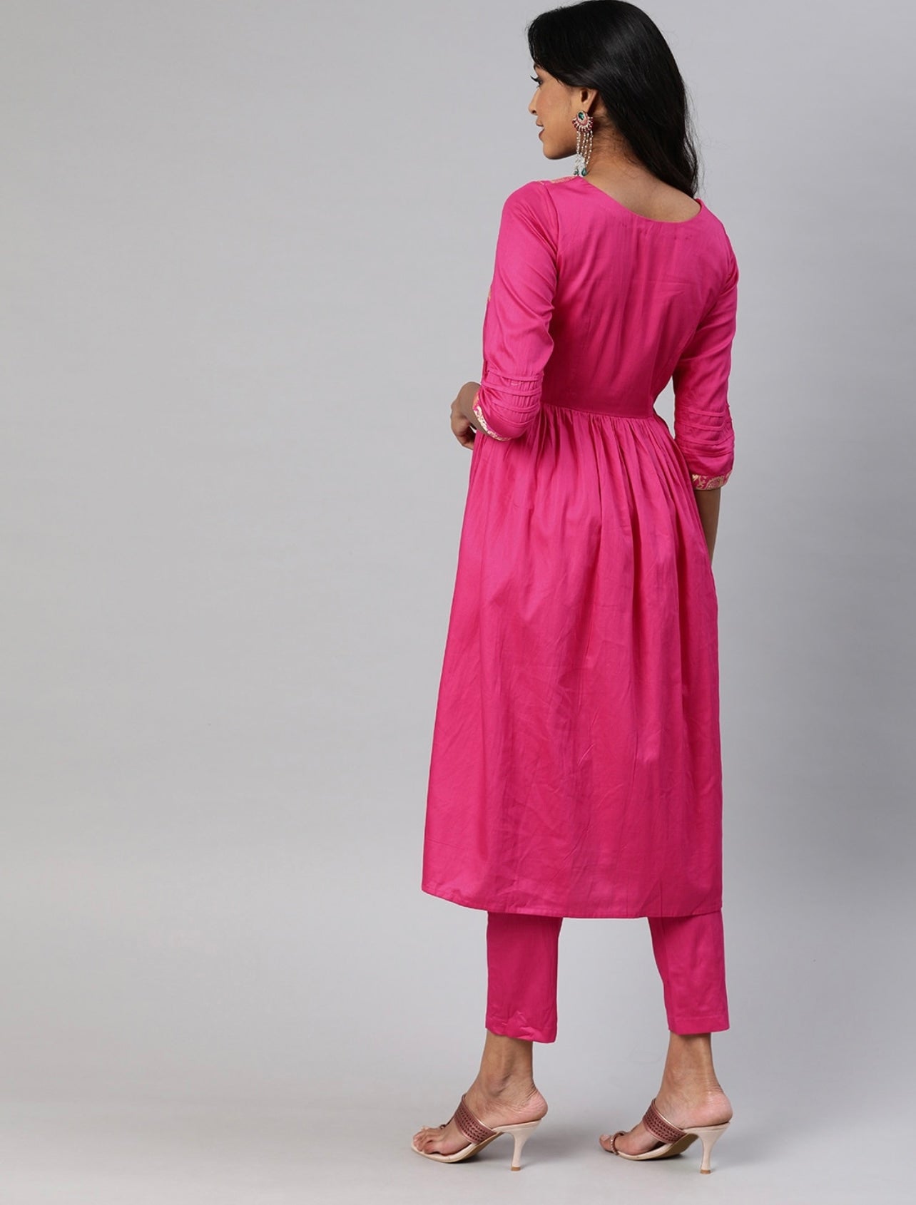 Hot Pink Super Stylish brocade work Angrakha Kurta set no