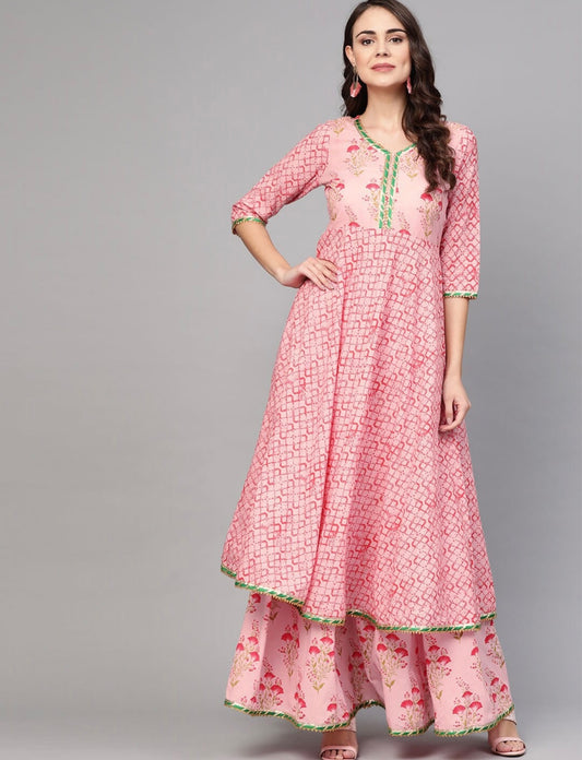 Classic Pink Kurta with Skirt with Gota Work