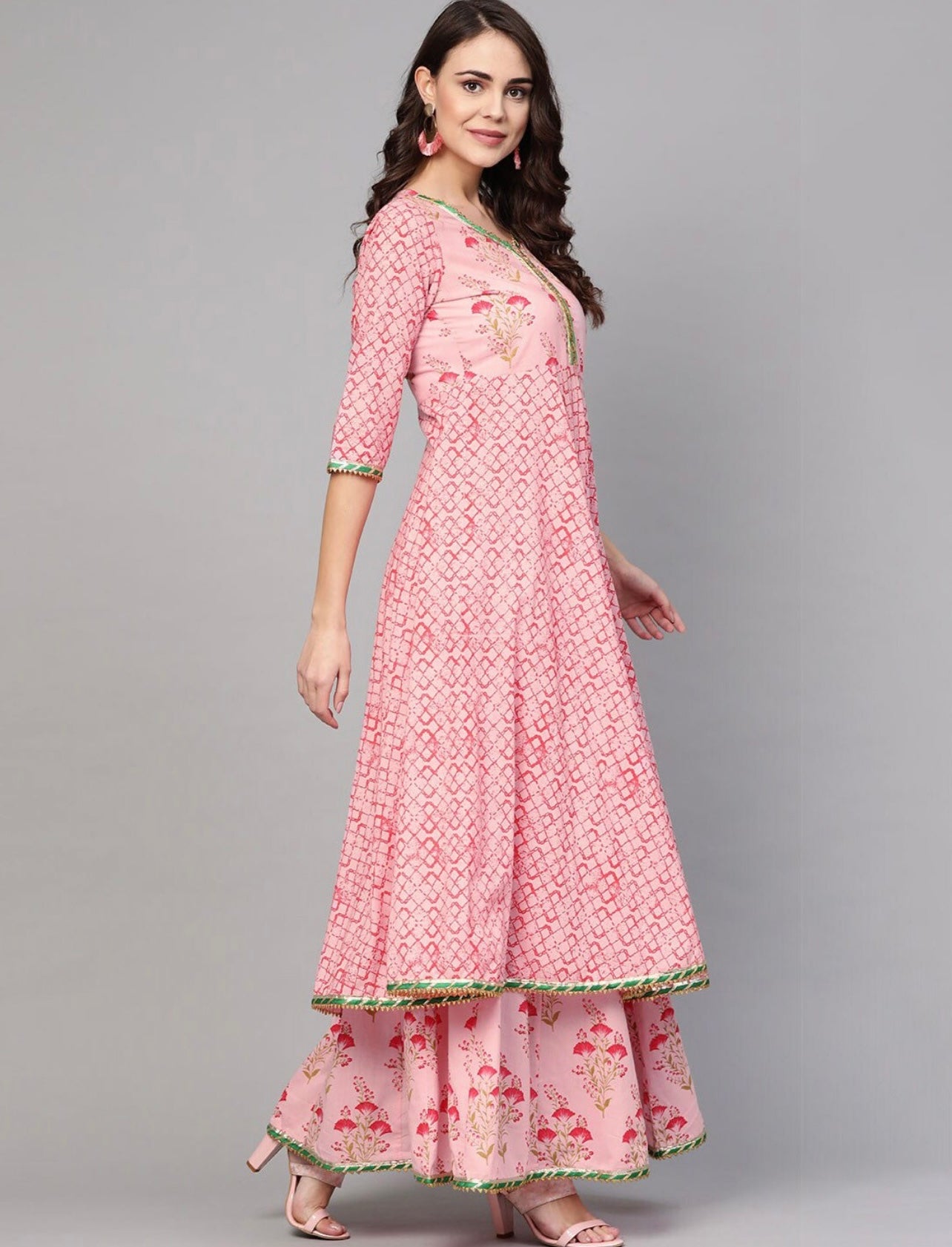 Classic Pink Kurta with Skirt with Gota Work