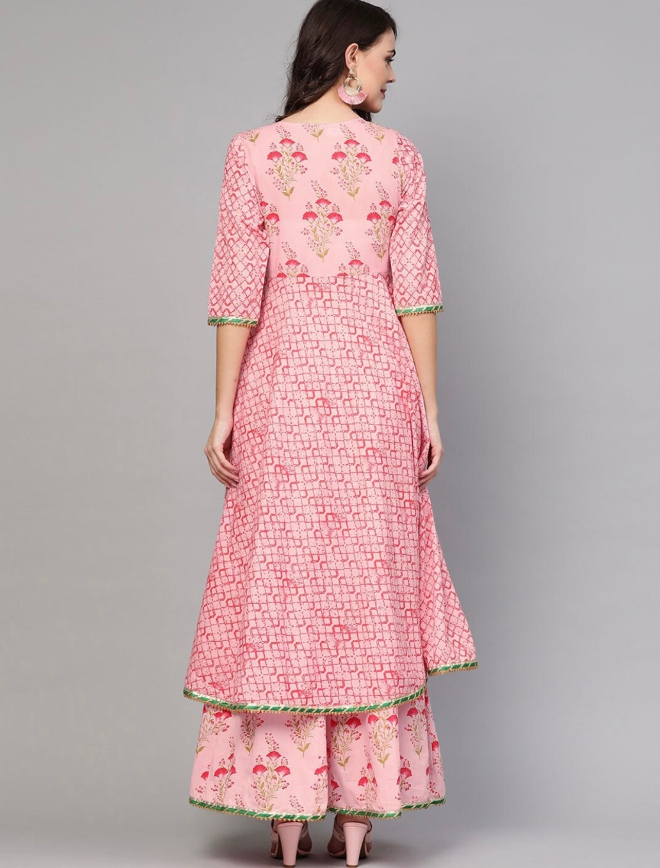 Classic Pink Kurta with Skirt with Gota Work