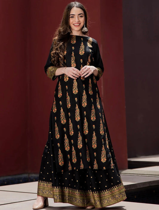 Beautiful Black Batik Print Kurta and Skirt Set