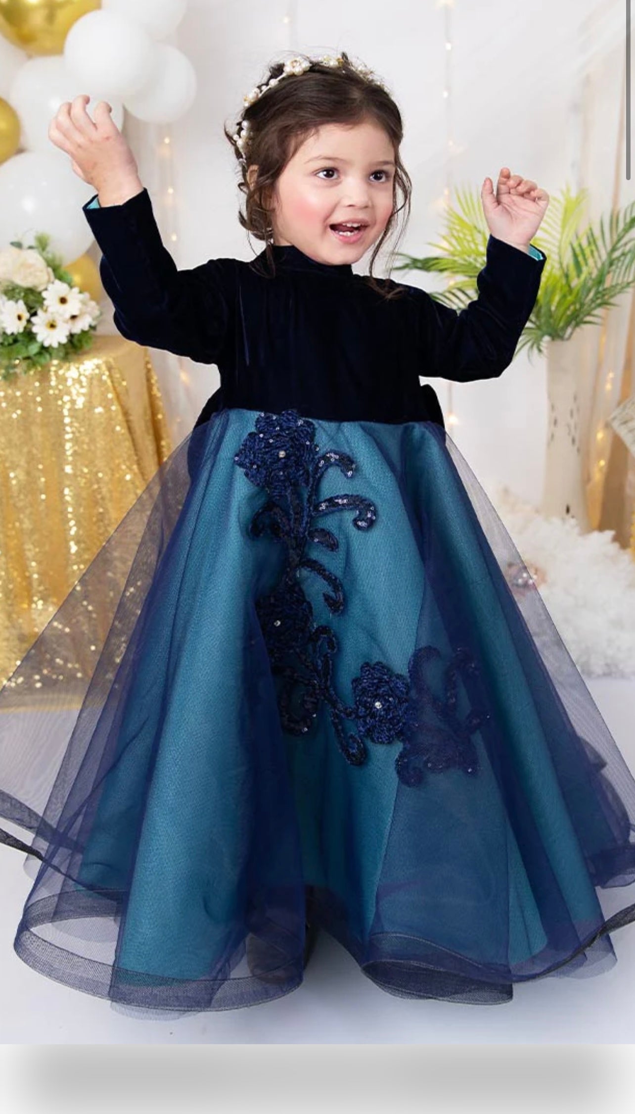 Teal and black Tailed Princess dress for girls