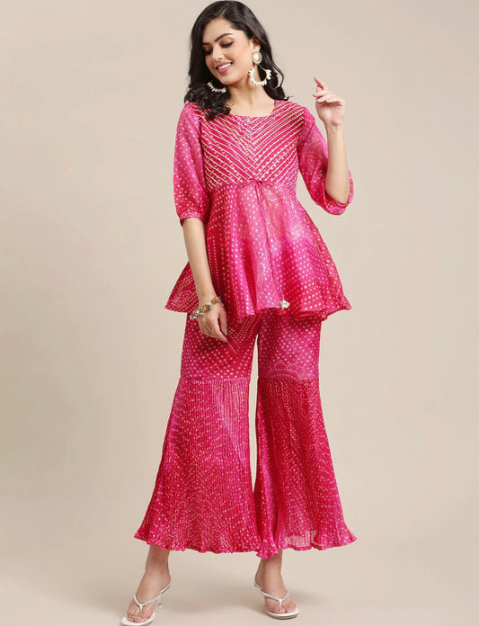 Hot Pink Peplum top and sharara set