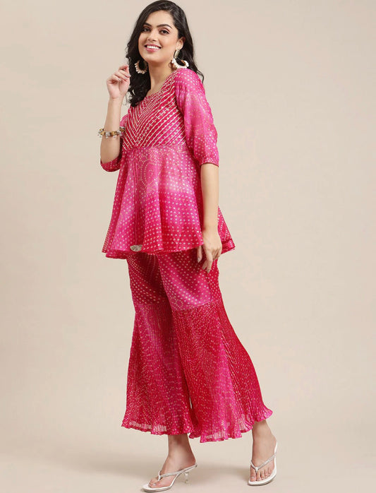 Hot Pink Peplum top and sharara set