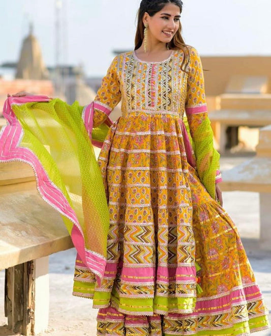 Indi Lux Beautiful Yellow and green sharara set