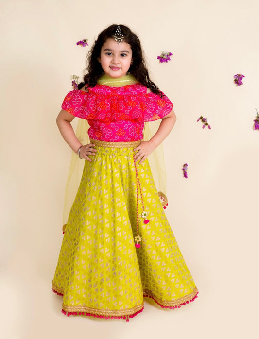 Girls beautiful green and pink lehenga choli