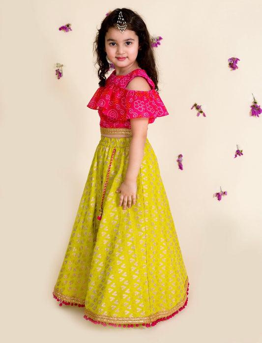 Girls beautiful green and pink lehenga choli