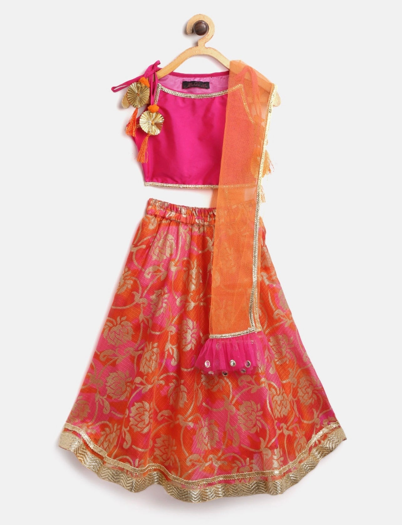 Girls pretty Pink and Orange Lehenga choli set