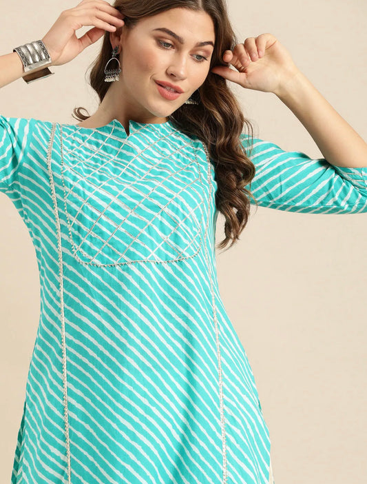 Trendy Sky blue pure cotton kurta with gota patti work