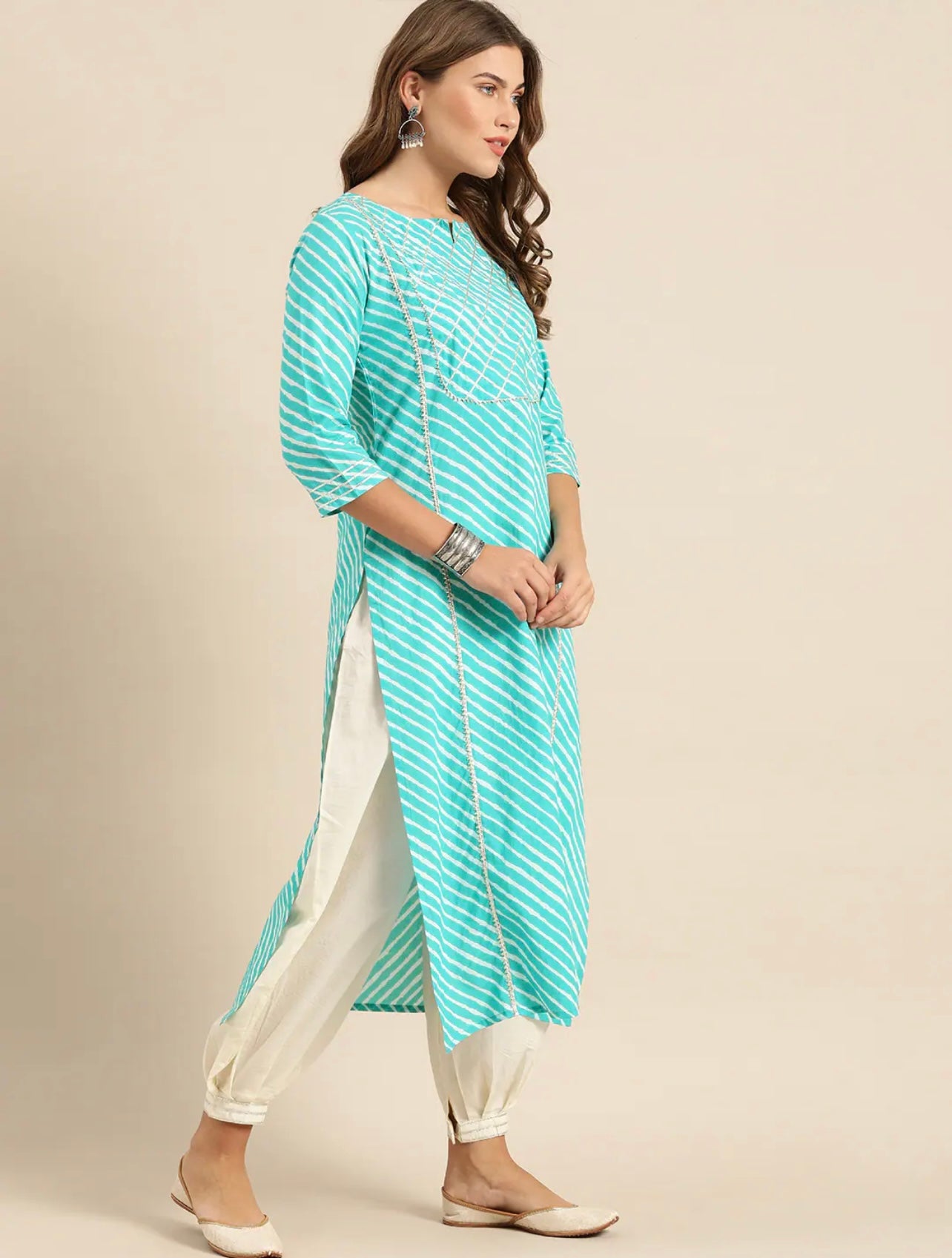 Trendy Sky blue pure cotton kurta with gota patti work