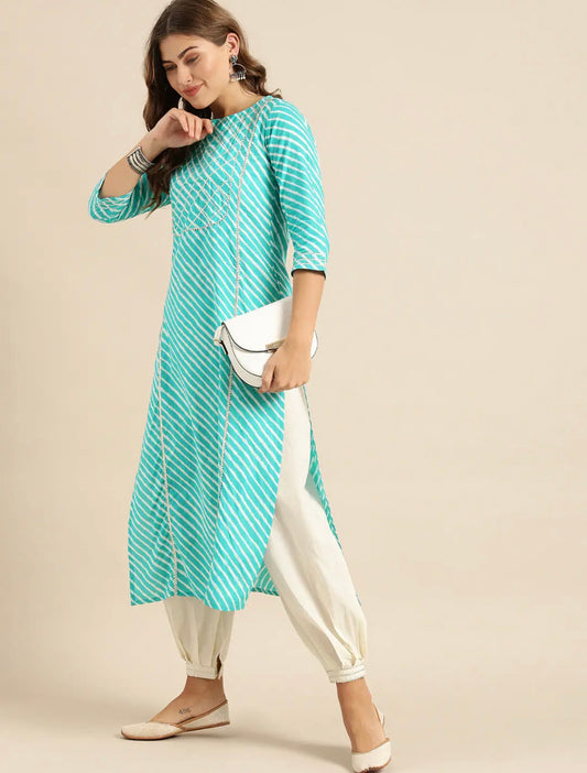 Trendy Sky blue pure cotton kurta with gota patti work