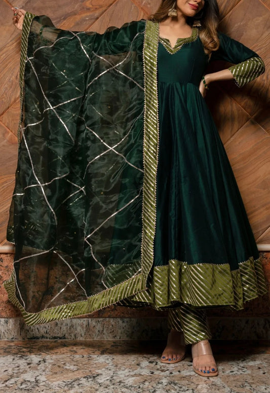 Imaya Green Designer Heavy Jaipuri Gota Patti Anarkali kurta set