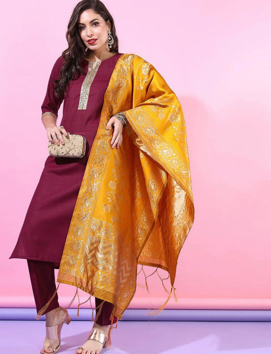 Beautiful Maroon and Yellow Kurta set