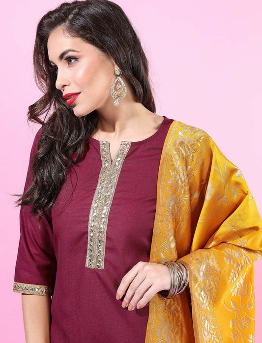 Beautiful Maroon and Yellow Kurta set