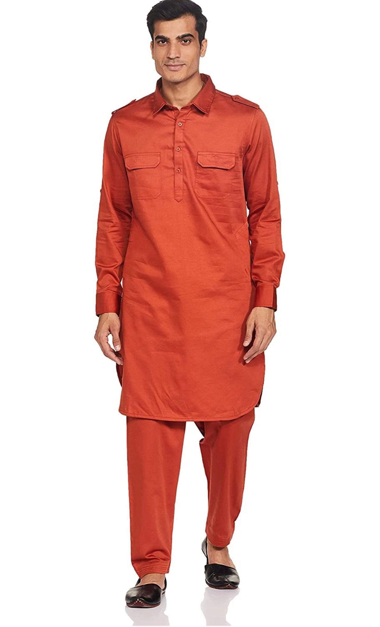 Men's burnt orange Pathani Kurta Pyjama set