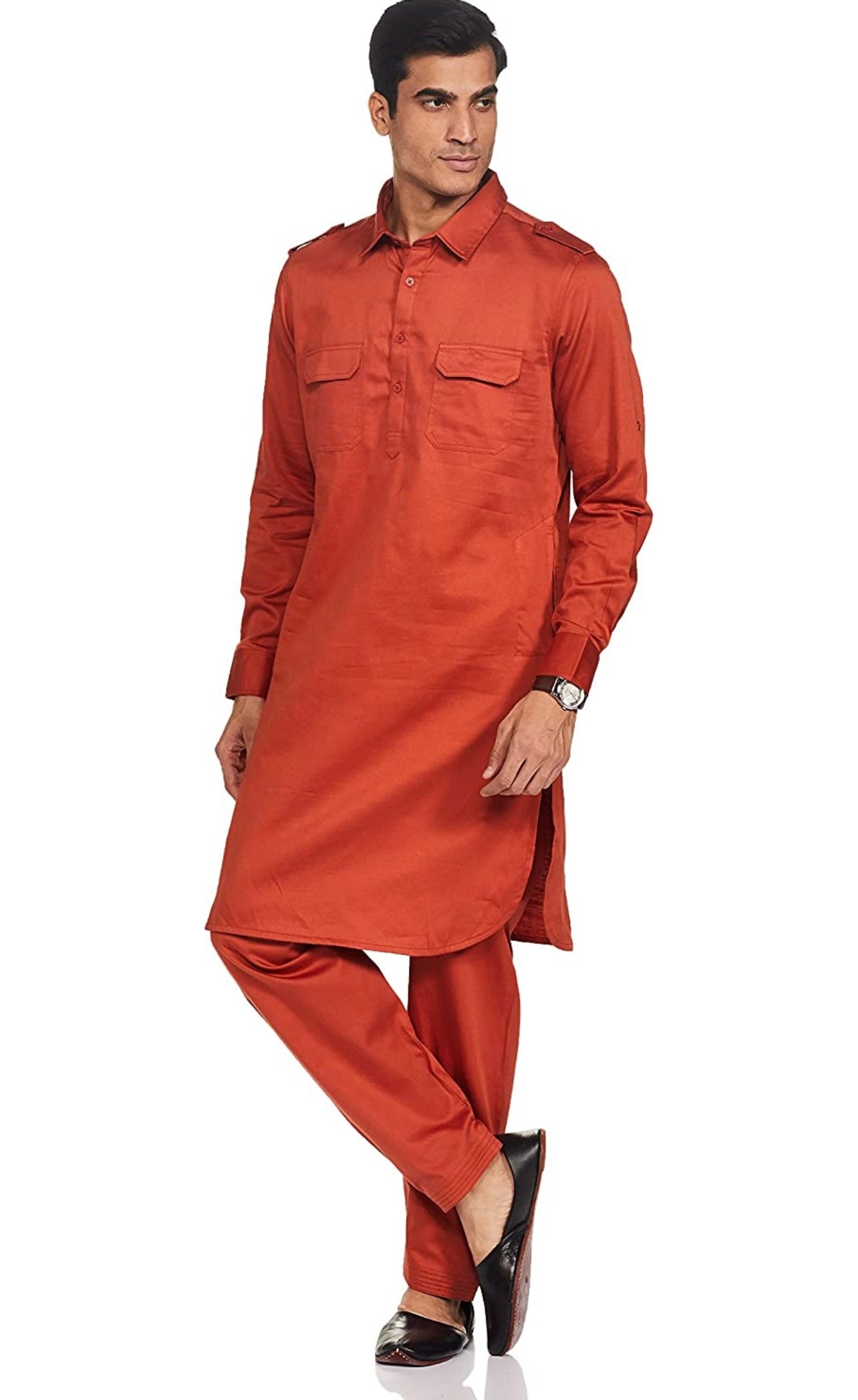 Men's burnt orange Pathani Kurta Pyjama set