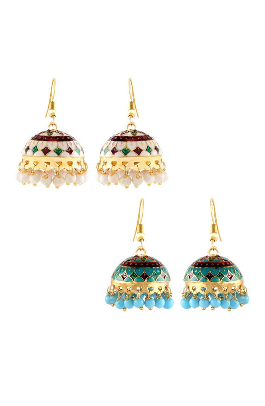 Meenakari small jhumki earrings (2 pairs)