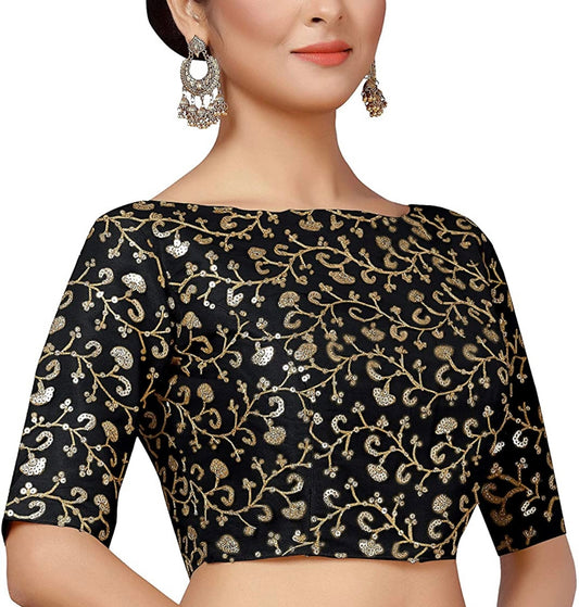 Meerha Black Sequence embroidered ready to wear saree blouse