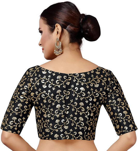 Meerha Black Sequence embroidered ready to wear saree blouse