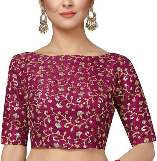Meerha Wine Sequence embroidered ready to wear saree blouse