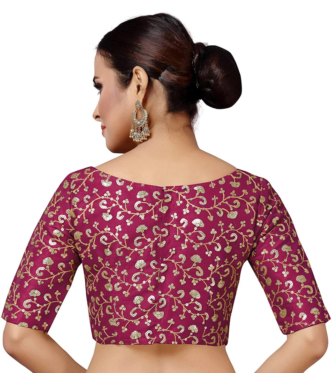 Meerha Wine Sequence embroidered ready to wear saree blouse