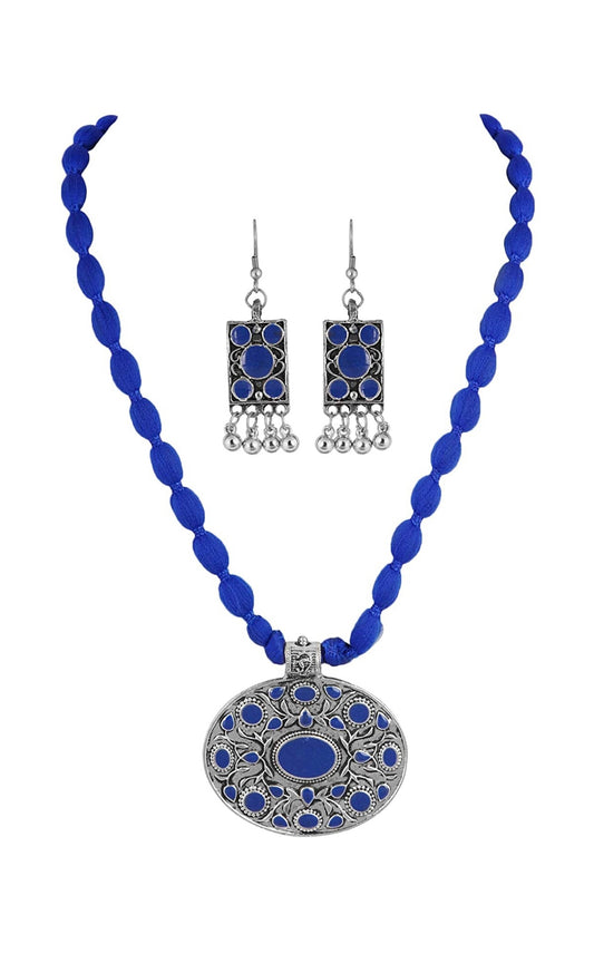 Traditional Oxidized long choker necklace with earrings