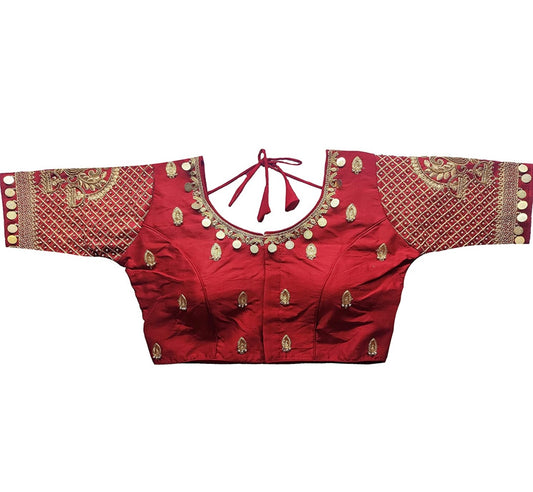 Silk embroidered and embellished readymade saree blouse