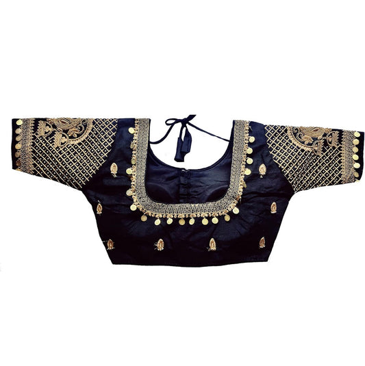 Silk embroidered and embellished readymade saree blouse