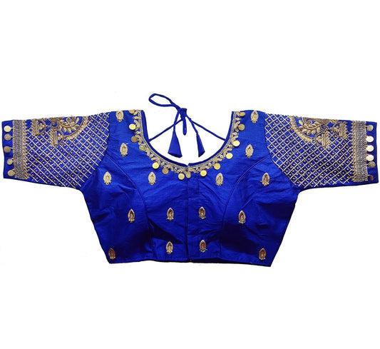 Silk embroidered and embellished readymade saree blouse