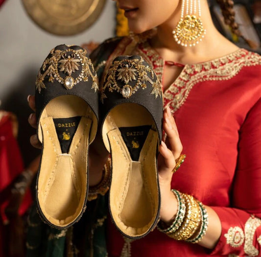 Dazzle Elegant Black delicately handcrafted and stone studded juttis