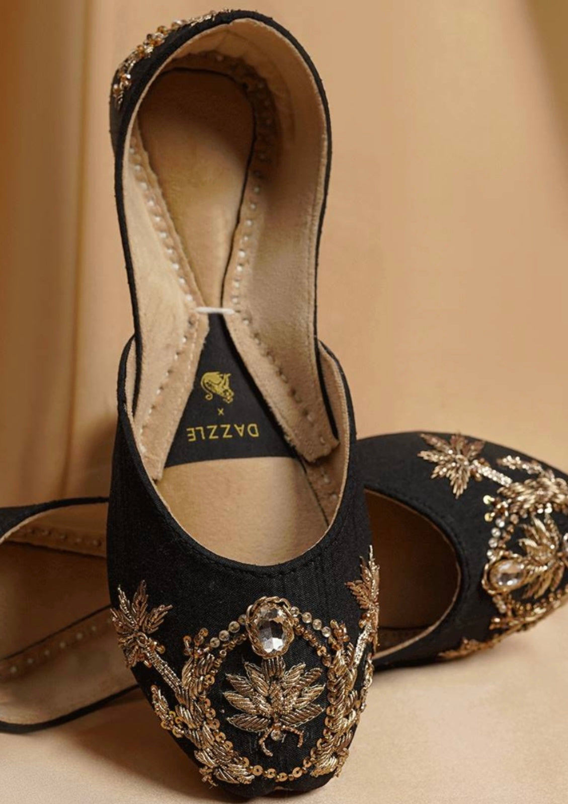 Dazzle Elegant Black delicately handcrafted and stone studded juttis