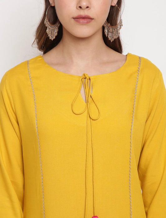 Yellow Kurta set with Red Dupatta