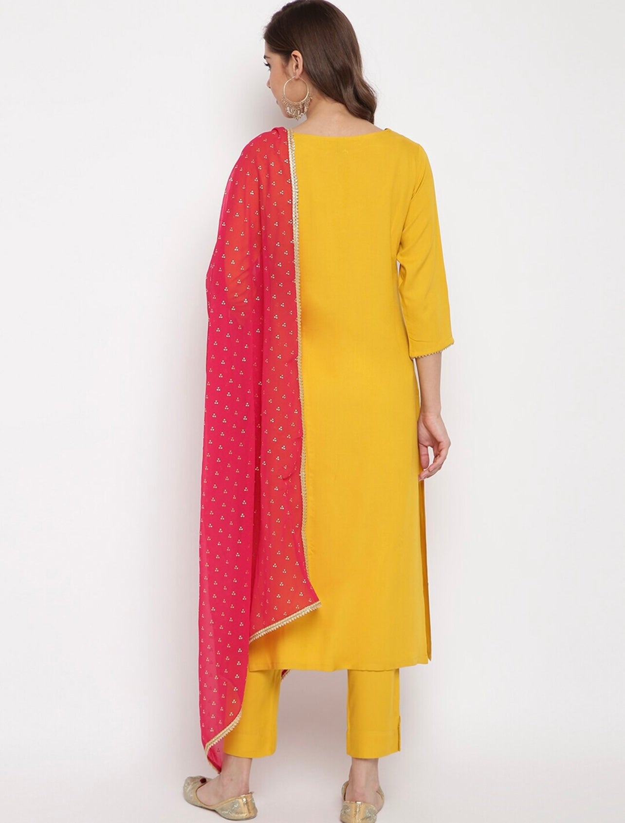 Yellow Kurta set with Red Dupatta