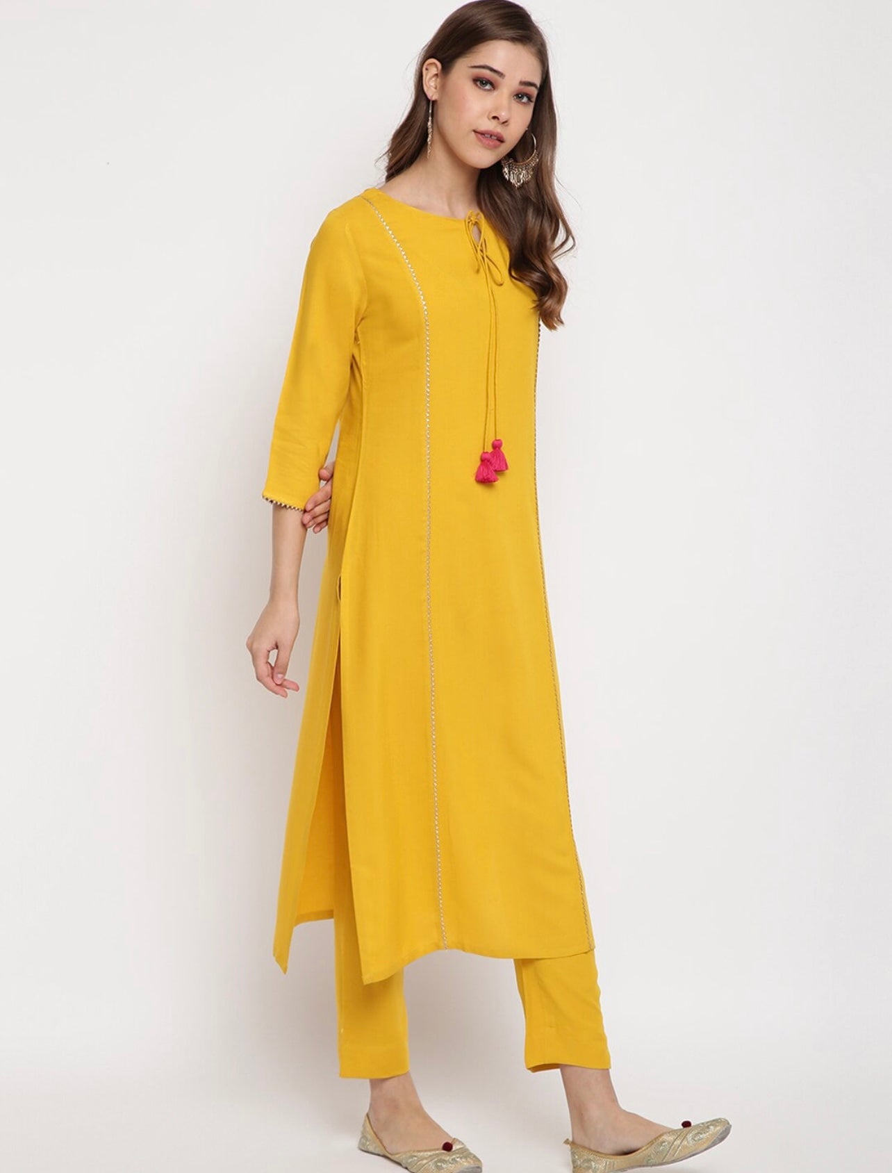 Yellow Kurta set with Red Dupatta