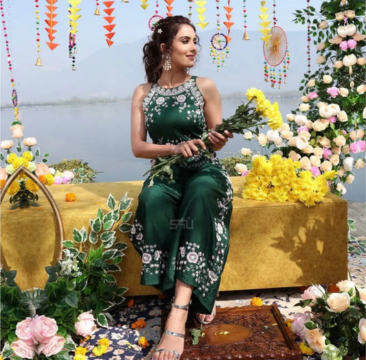 Green Embroidered Jumpsuit