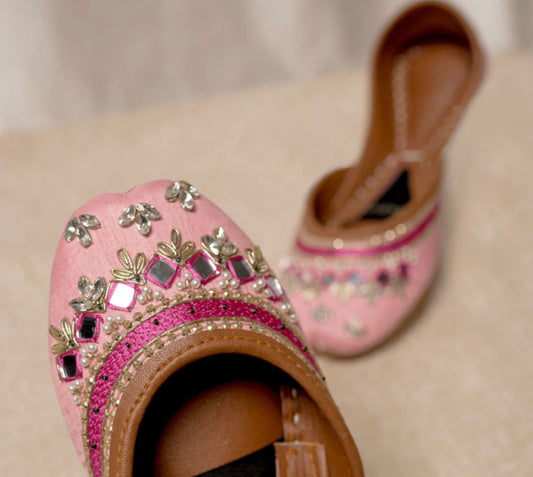 Dazzle Pink handcrafted mirror juttis