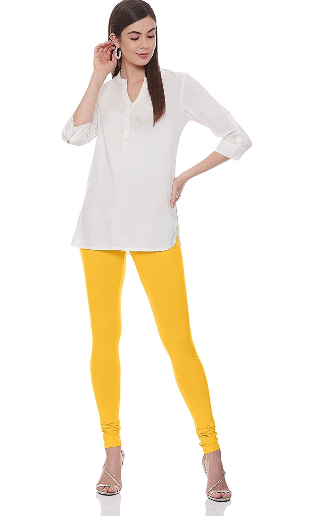 Womens 4 Way Stretch Chudi Leggings - Yellow – Minelli