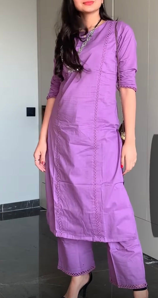 Elegant Purple Summer cool Kurta and Pant set