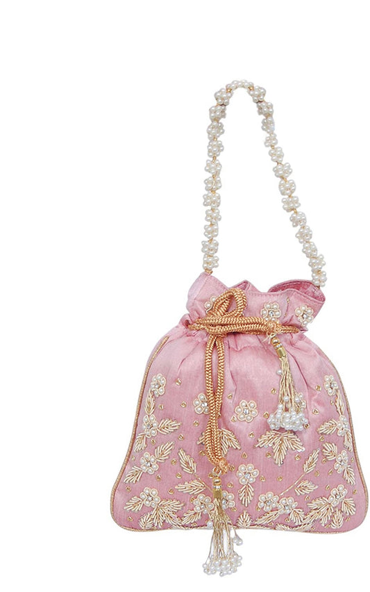 Classy Pink Potli bag with Heavy Jardoshi handwork