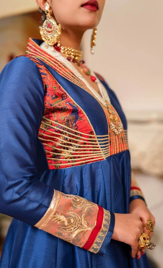 Khwaab Blue Designer Heavy Embroidery Gota work Gown and dupatta
