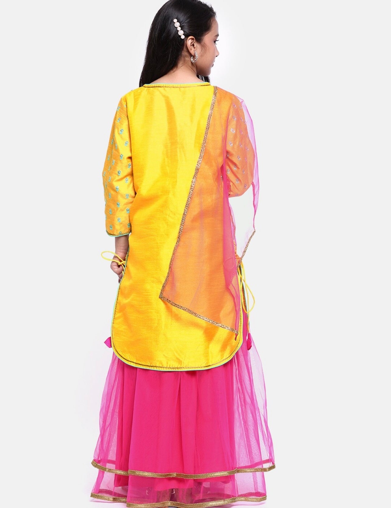 Indi Kids Beautiful Yellow and Pink Partywear Sharara suit