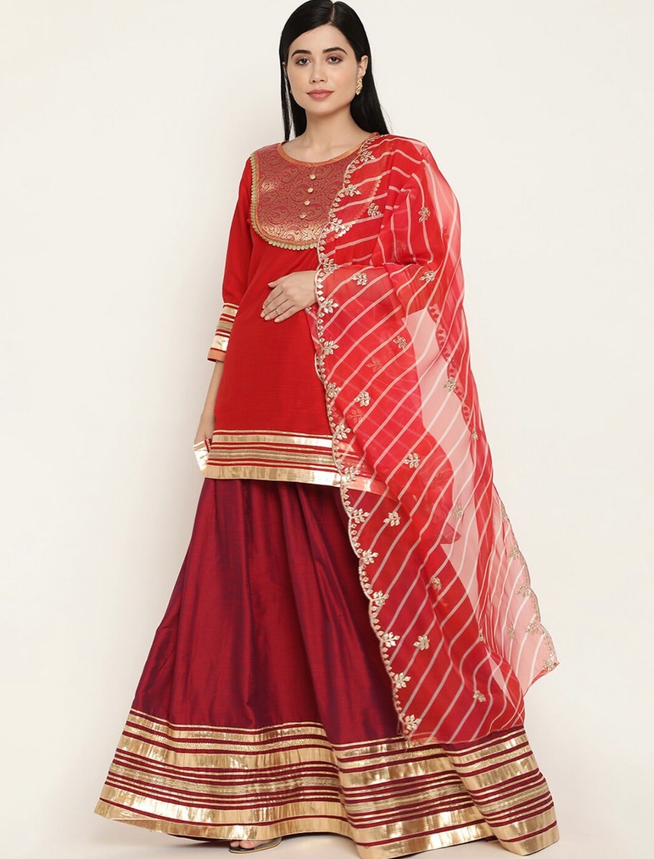 Red Heavy Gota work Festive Sharara set